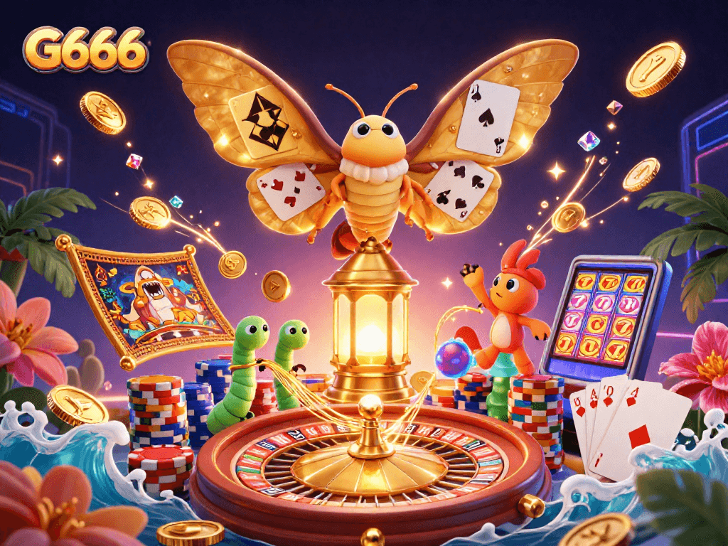 Win big at G666 with an interactive casino scene featuring vibrant characters and dynamic gaming elements.