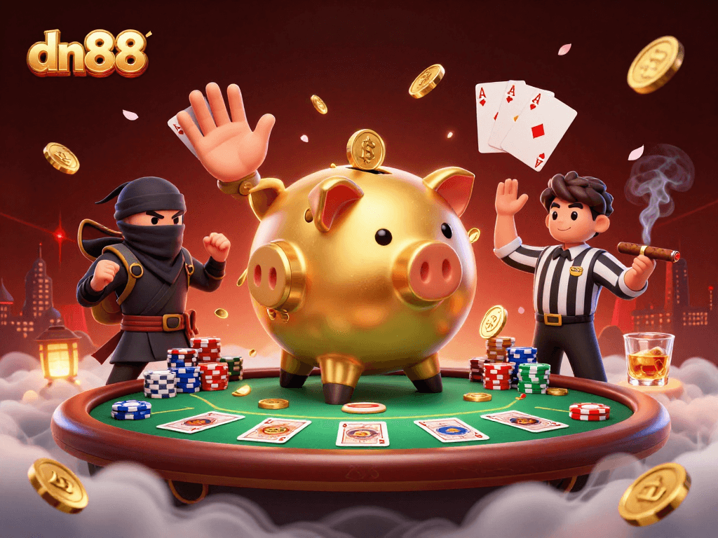 Experience thrilling action at dn88 with a vibrant scene of characters and poker elements.
