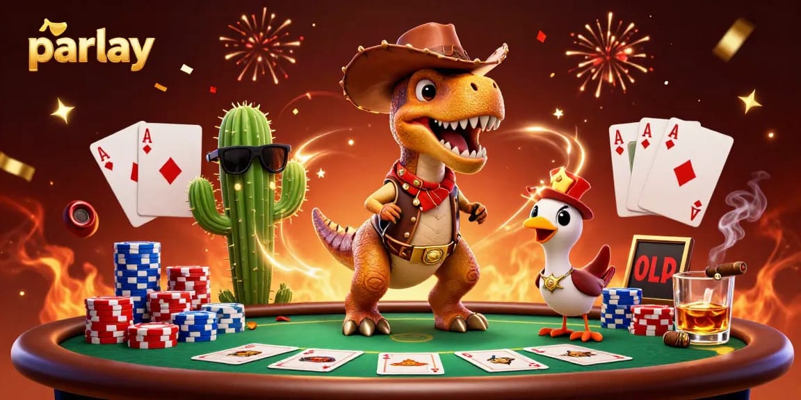 Engage in thrilling parlay betting with cartoon characters at a dynamic poker table.