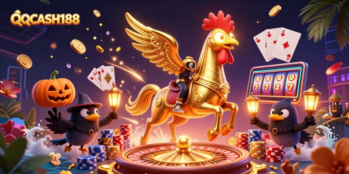 Join the adventure at QQCASH188 and enjoy thrilling slots surrounded by vibrant casino elements.