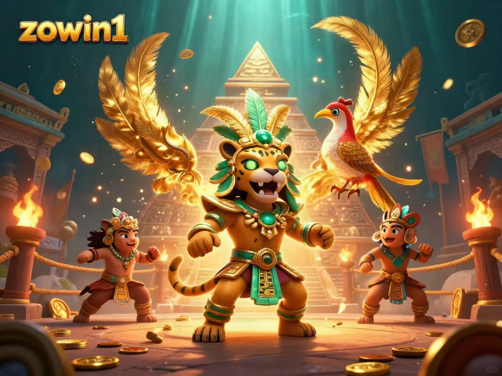 Experience the vibrant, immersive world of zowin1 as the Mayan jaguar priest leads in a thrilling casino scene.