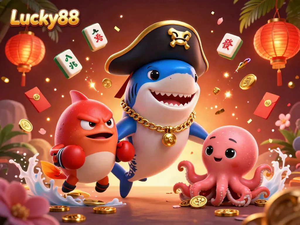 Spin the reels and win with Lucky88 in this vibrant 3D casino illustration.