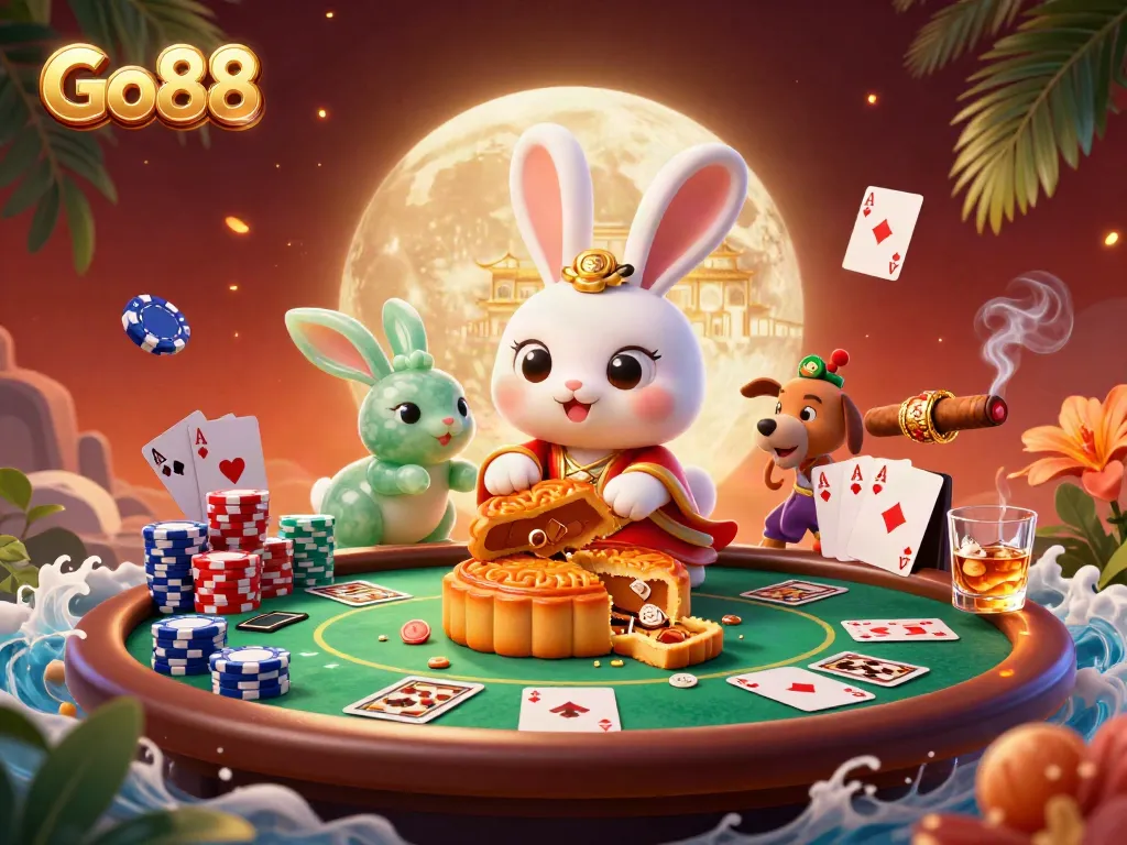 Engage in thrilling gaming experiences with Go88's vibrant casino scene featuring iconic elements.