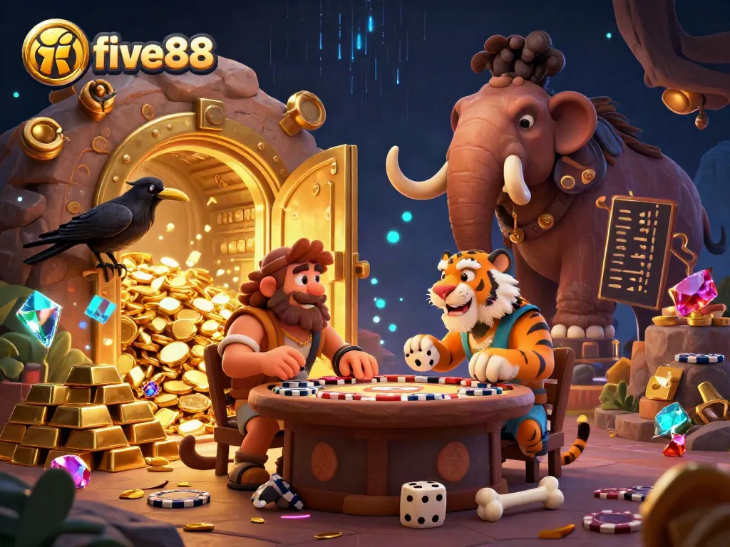 Experience thrilling wins at five88 with a lively prehistoric casino managed by a caveman and tiger duo.
