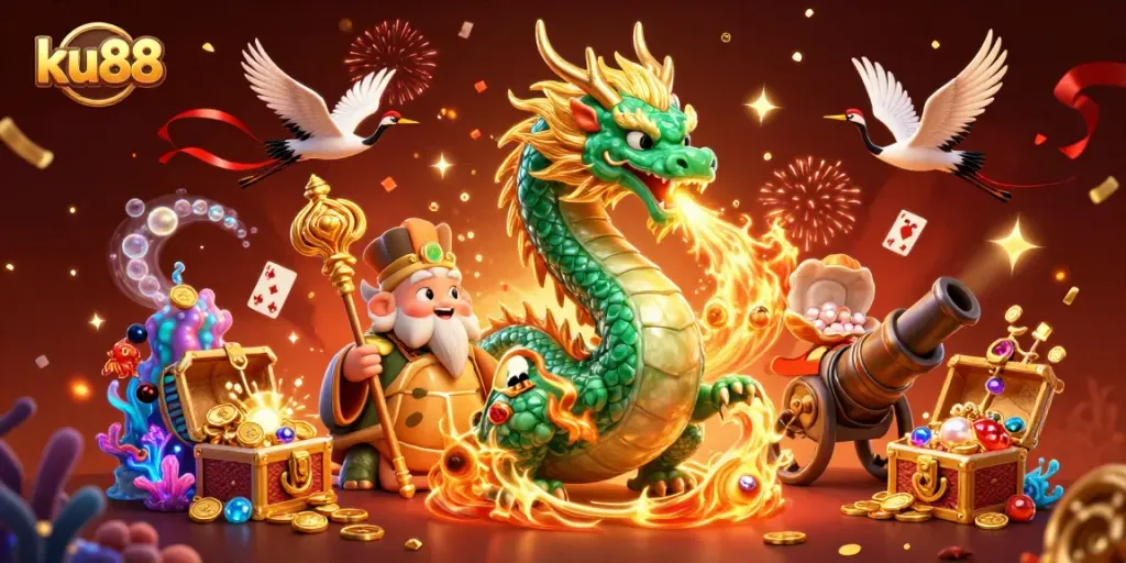 Join the action at ku88 with exciting games, featuring a jade dragon and lucky elements