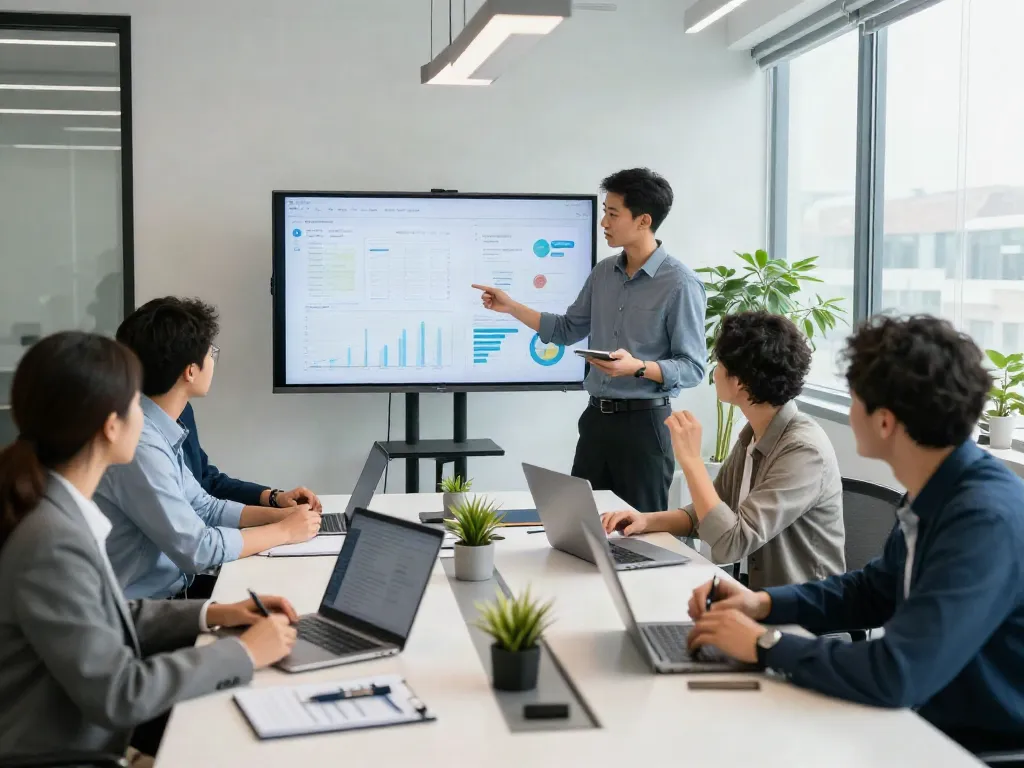 Collaboration in a dynamic digital business meeting showcasing istana 404 insights and strategies.