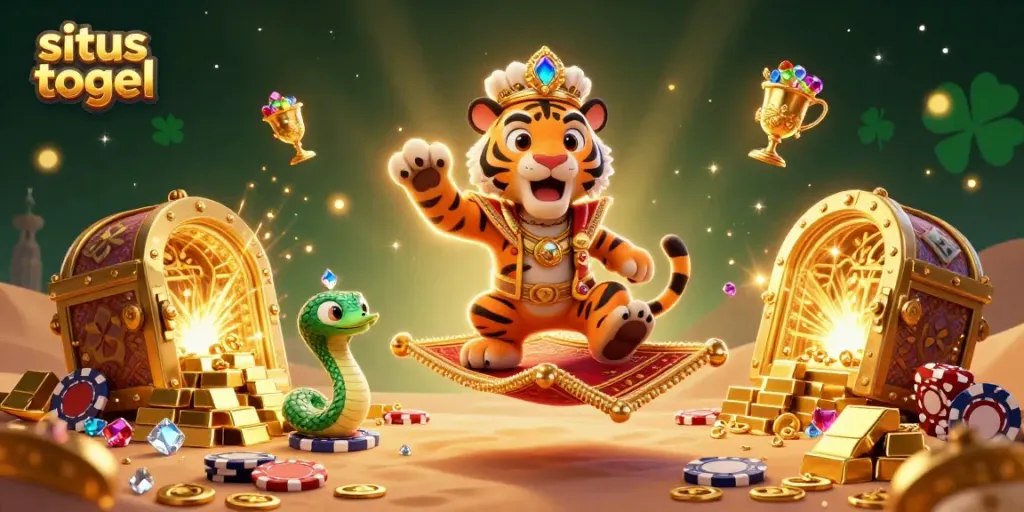 Experience the excitement of situs togel in this captivating 3D digital illustration with a golden treasure theme.