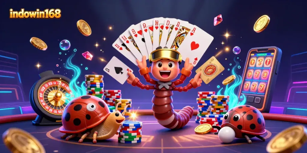 Experience thrilling gameplay with indowin168, featuring a whimsical dealer and high-roller in action.