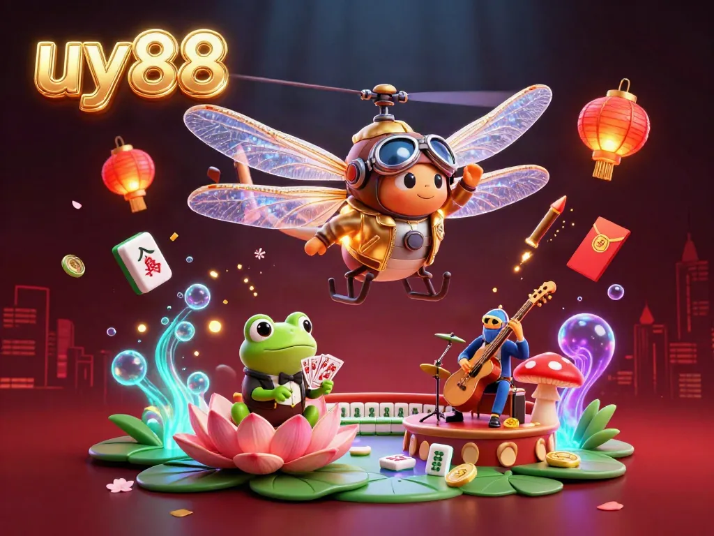 Experience the thrill of uy88 with a vibrant 3D casino scene, featuring unique characters and dynamic gaming elements.