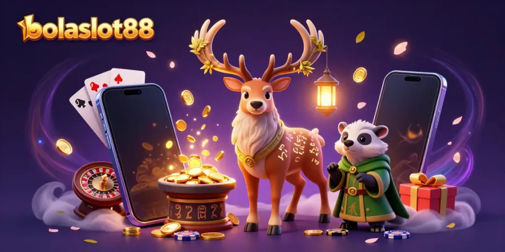 Experience the thrill of gaming with bolaslot88 in this vibrant 3D illustration showcasing dynamic casino elements.