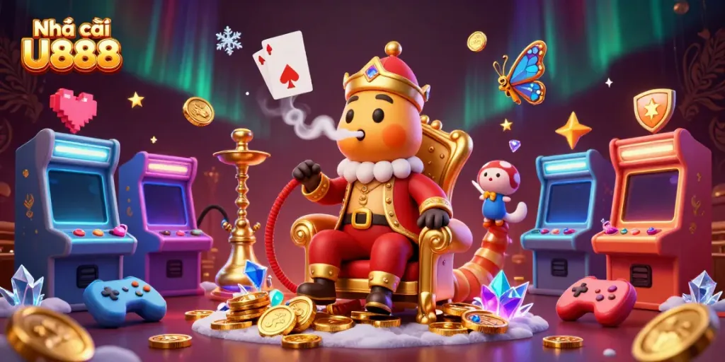 Experience the thrill of Nhà cái U888's vibrant casino scene with colorful elements and engaging characters.