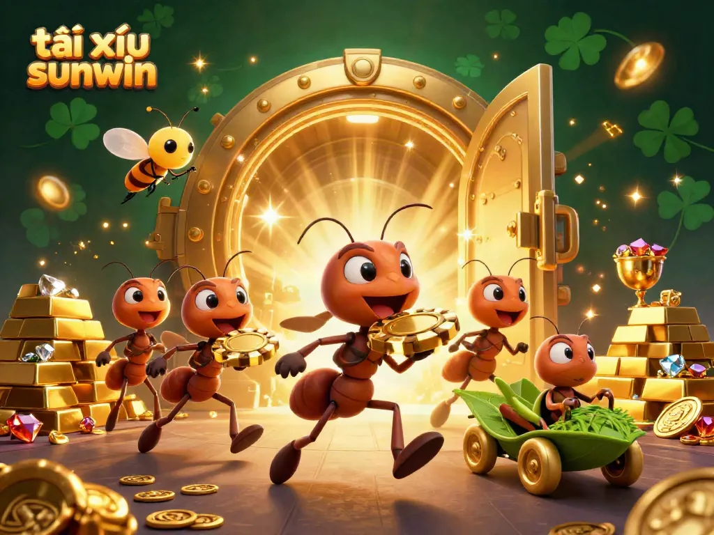 Engage in the thrill of tài xỉu sunwin as a team of ants heist for treasures, brightly illuminated.