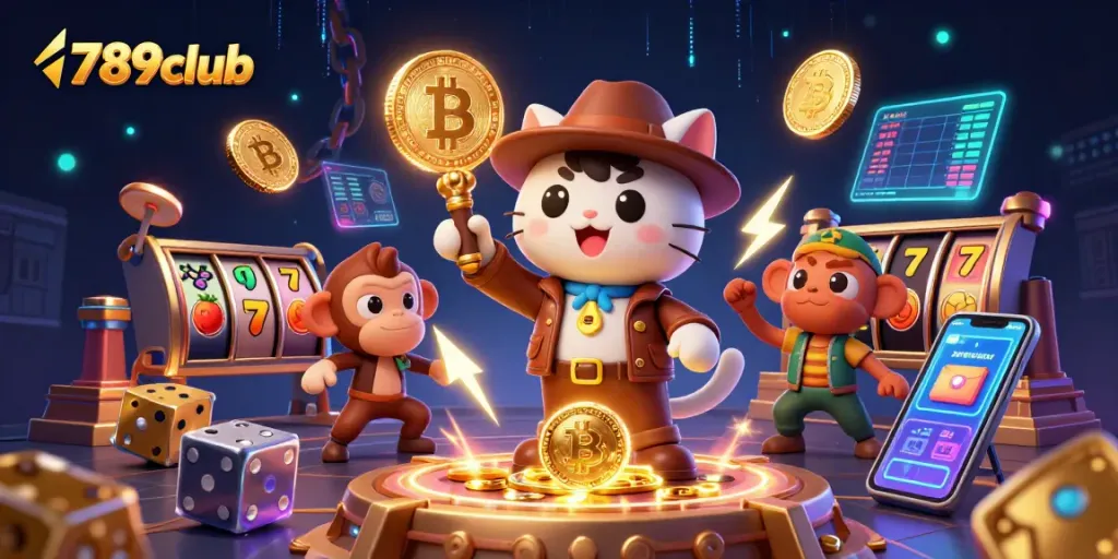Explore the vibrant universe of 789club with an archaeologist cat revealing casino treasures.