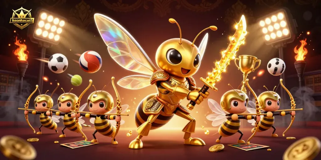 Experience keonhacai5 with captivating golden hornet warriors amid dynamic sports and betting elements.