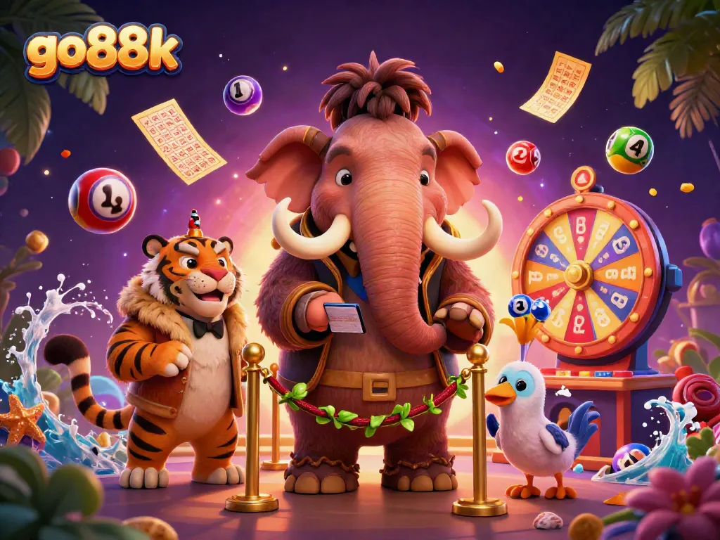 Experience exciting gaming at go88k with colorful lottery elements and vibrant characters in a dynamic casino scene.