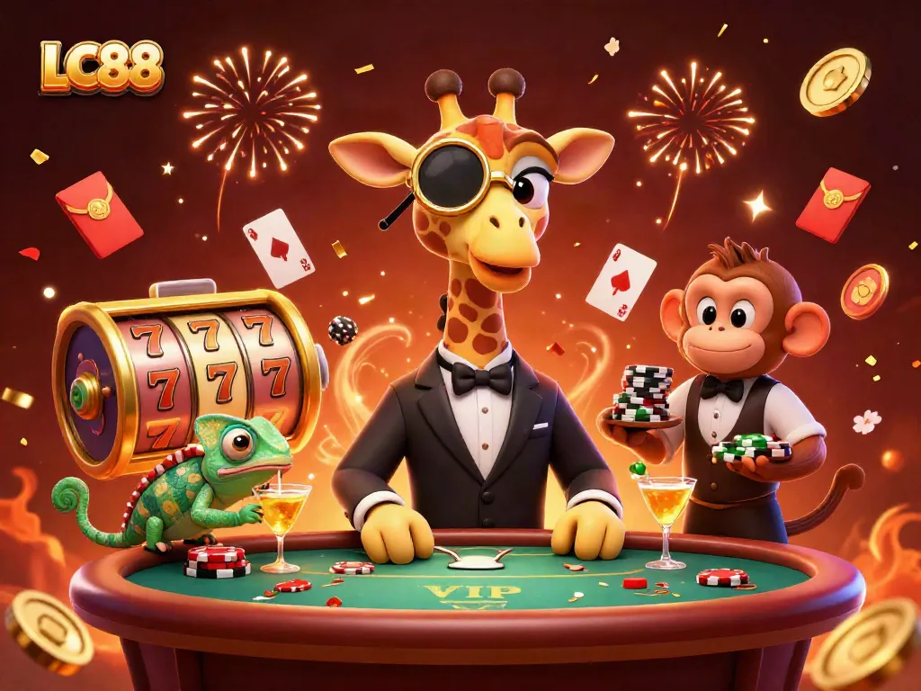 Experience the excitement of LC88 casino with vibrant 3D characters and dynamic game elements.