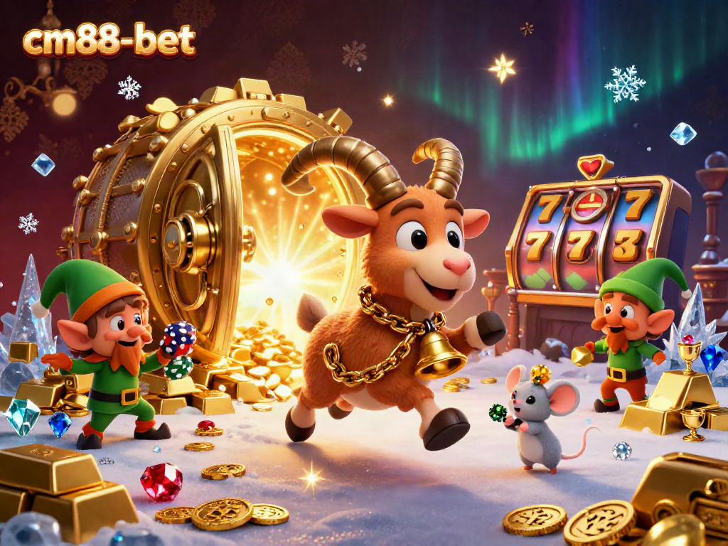 cm88-bet showcases a festive horror casino scene with Krampus, angel mouse, and naughty elves.
