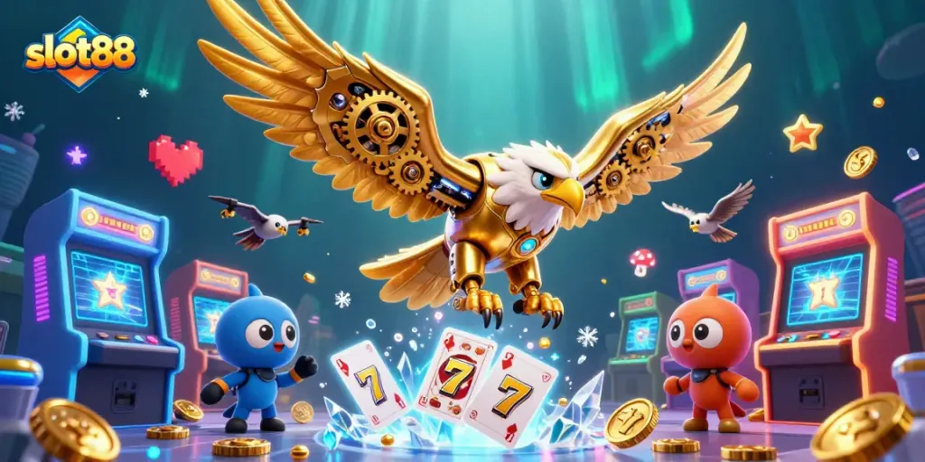 Slot88 menghadirkan elang emas robotik yang beraksi dalam permainan slot yang mengasyikkan.