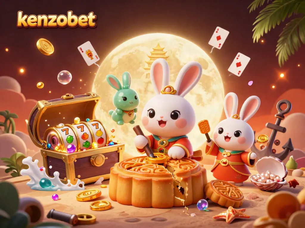 Experience kenzobet's thrilling gameplay with vibrant casino elements bursting from a lunar scene.
