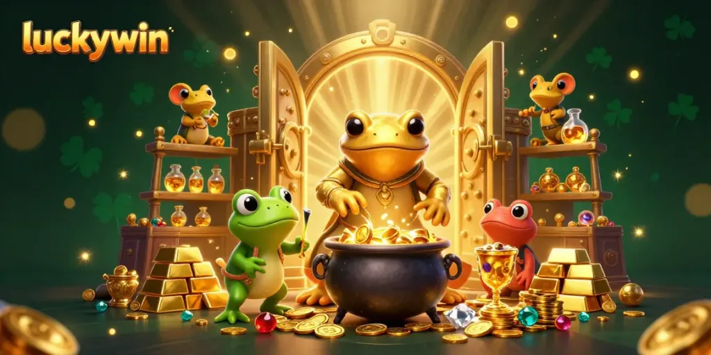 Immerse in luckywin's treasure-filled world with a golden salamander alchemist transforming metals into gold.