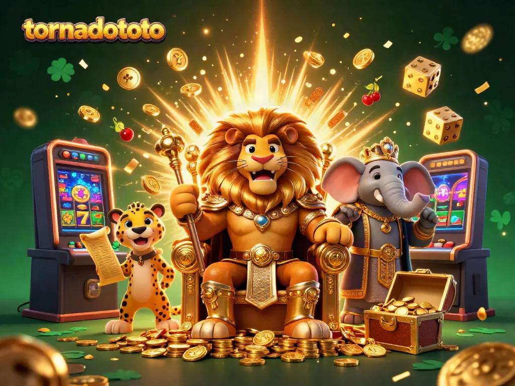 Experience exciting wins with tornadototo in a vibrant slot machine scene full of treasures and characters.