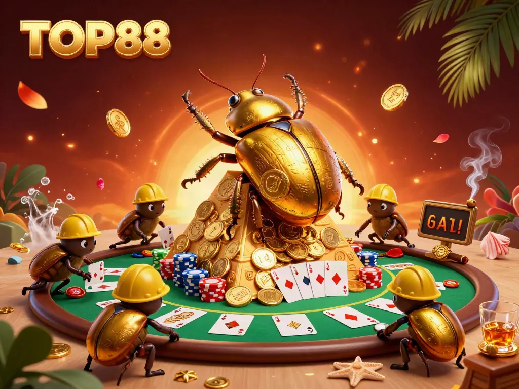 Experience the excitement of TOP88 with vibrant casino elements and characters in a colorful scene.