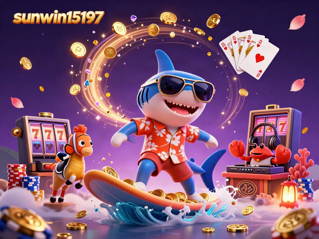Join the fun at sunwin15197 with a vibrant casino scene featuring underwater characters and sparkling elements.