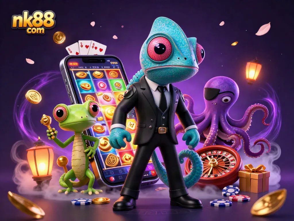 Engage with nk88 com as you delve into the vibrant world of slots and casino thrills in a dynamic 3D scene.