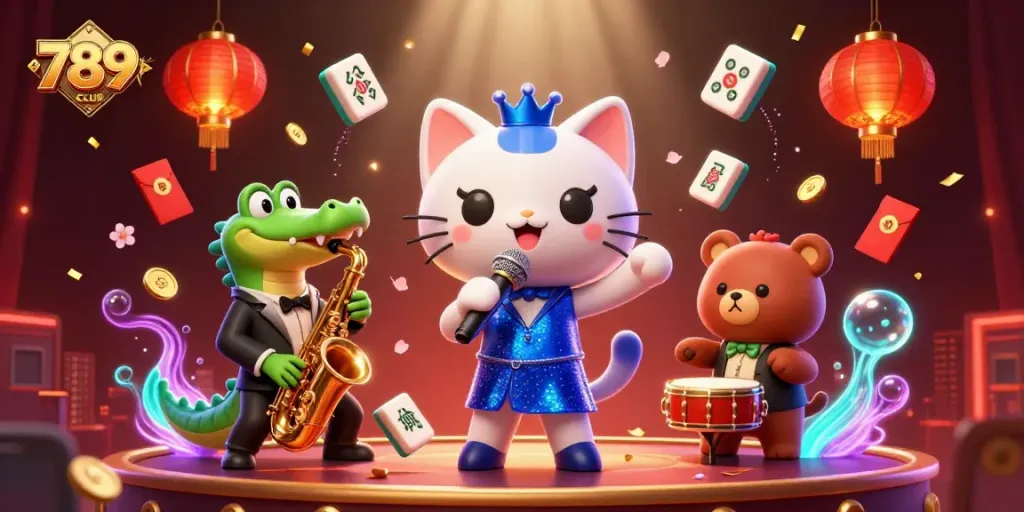 Join the excitement at 789CLUB with vibrant casino games featuring a jazz-singer cat and friends!