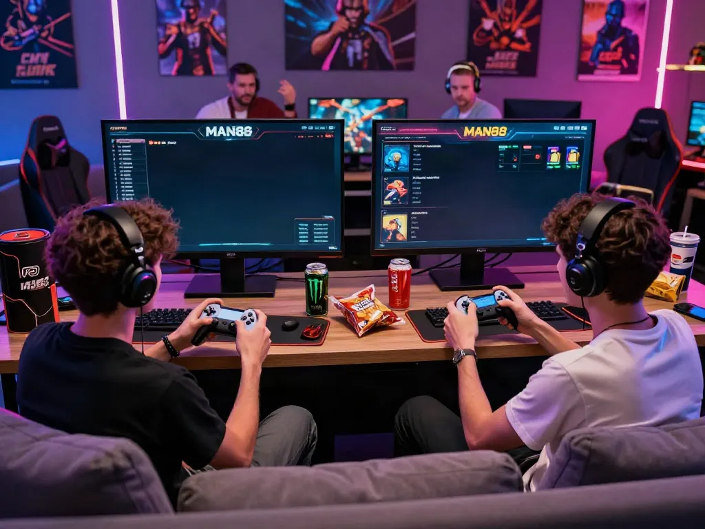 Exciting online gaming experience at https://man881.jp.net/ featuring players immersed in competitive play.