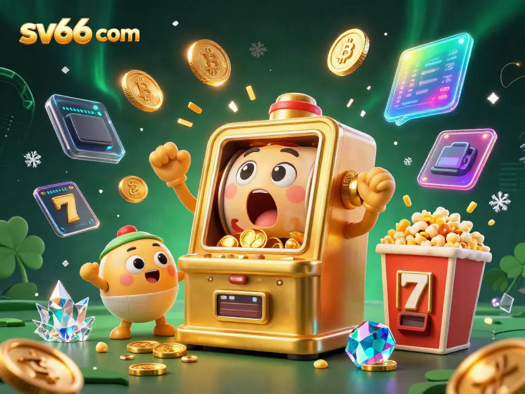 Experience the excitement of sv66 com with a lively jackpot scene featuring golden slot machines and crypto coins.