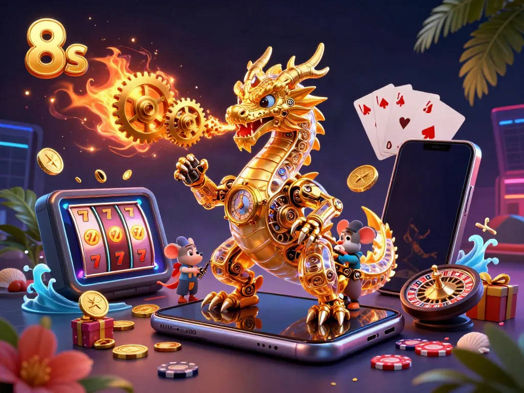 Engage with fast-paced casino action in a vibrant 3D scene showcasing 8s-themed gaming excitement.