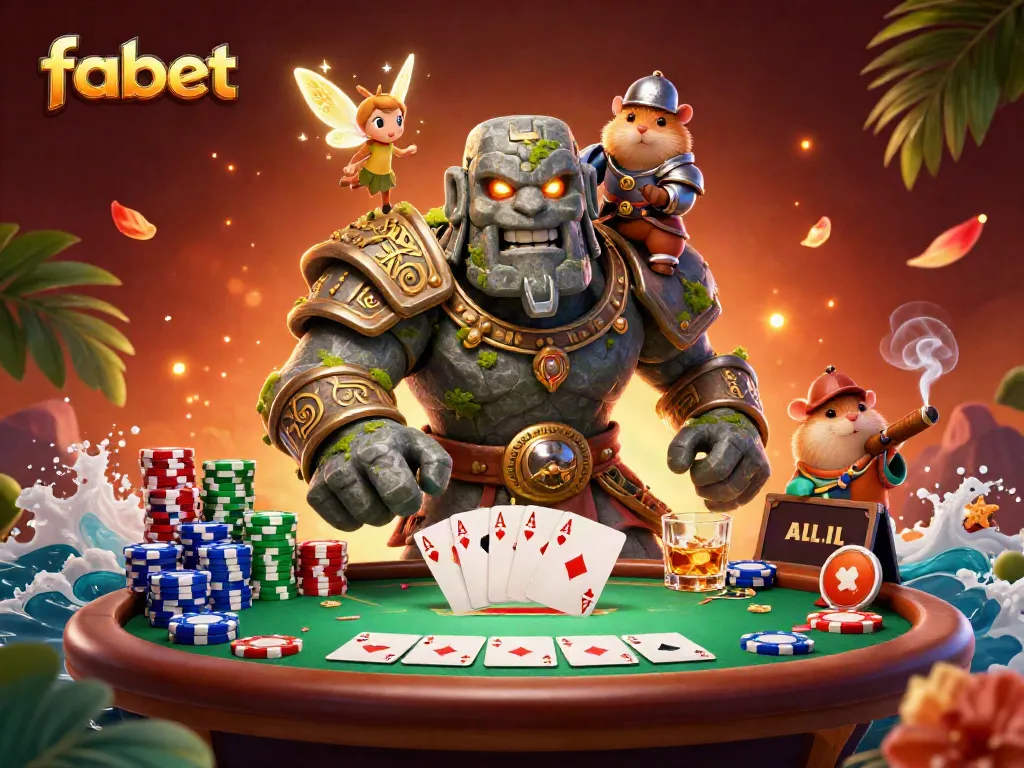 Bet at fabet with magical characters and a vibrant poker scene, showcasing dynamic elements.