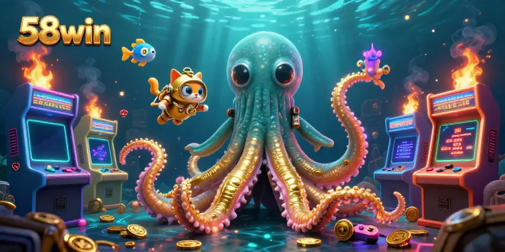 Engage with 58win to experience thrilling casino adventures featuring a vibrant kraken illustration.