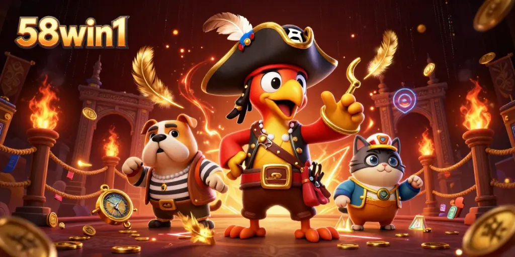 Experience thrilling gameplay with 58win1 in this vibrant casino scene featuring iconic characters.