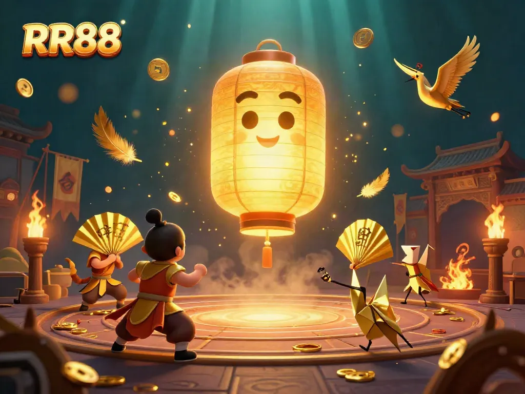 Experience RR88's vibrant casino atmosphere with glowing lanterns and dynamic characters.