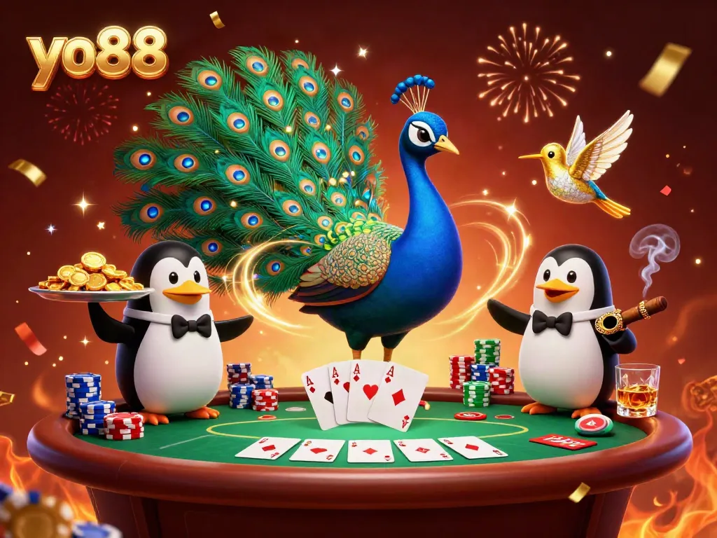 Engage in thrilling poker action with yo88, featuring vibrant 3D characters in a dynamic casino atmosphere.