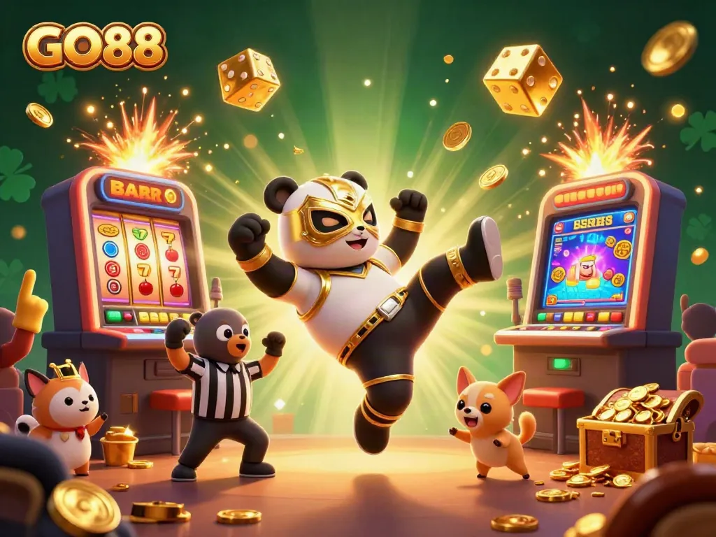 Experience the excitement of gambling at GO88 with a dynamic illustration showcasing an animated casino scene.