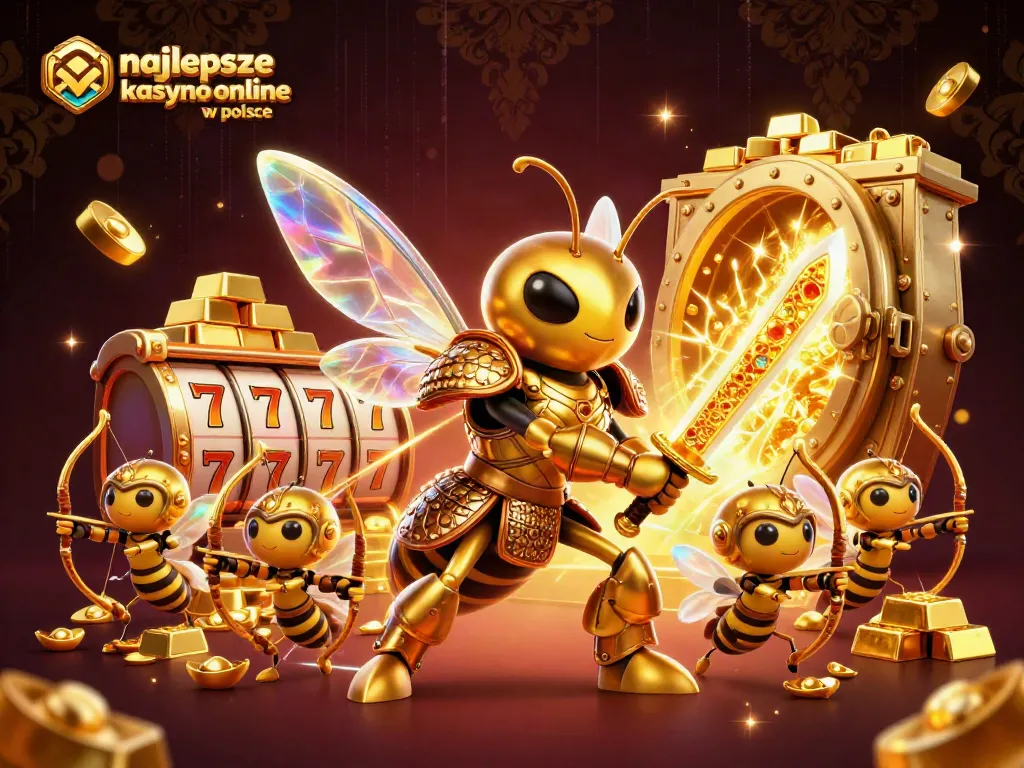 Experience adventure with the giant hornet and bee archers in the najlepsze kasyno online w polsce scene filled with treasure.
