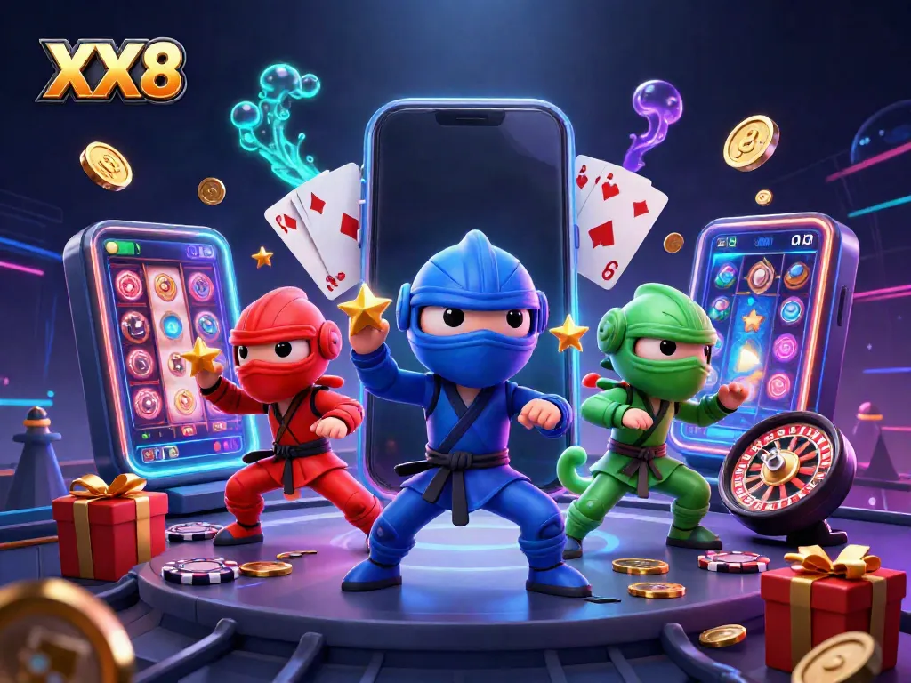 Engage with dynamic martial arts poses as the XX8 chameleons surround exciting online casino games.
