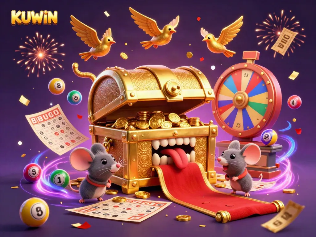Spin and win at KUWIN with colorful lottery elements and a treasure-filled atmosphere.