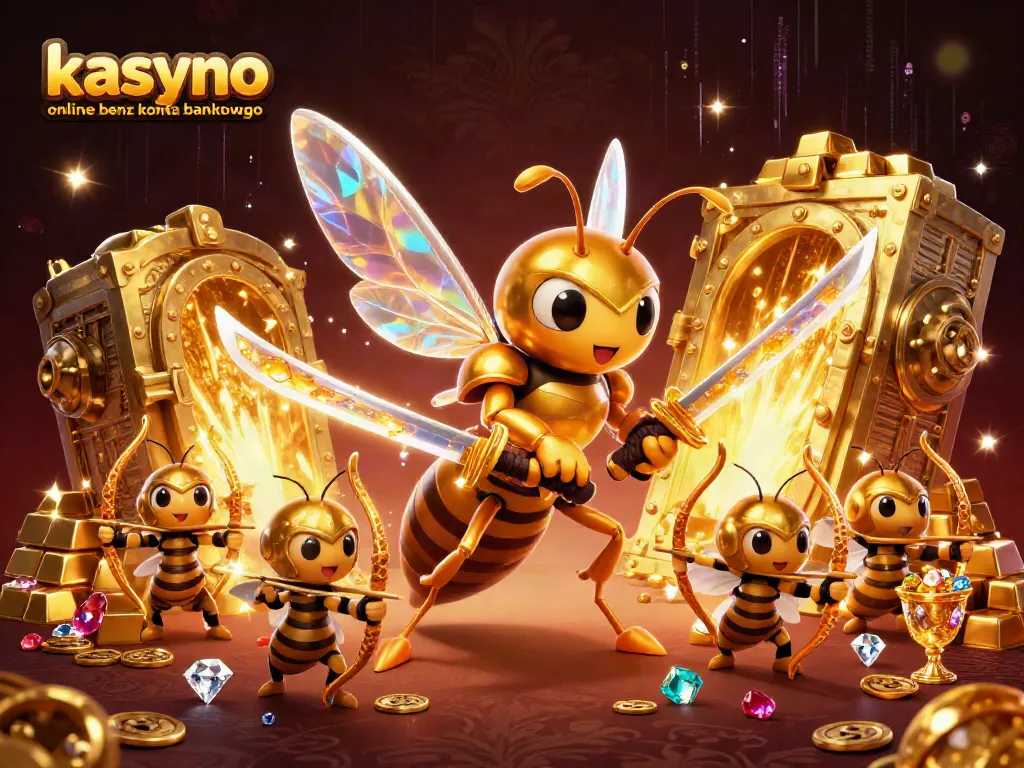 Engage with kasyno online bez konta bankowego in a vibrant, action-packed 3D casino scene filled with treasures.
