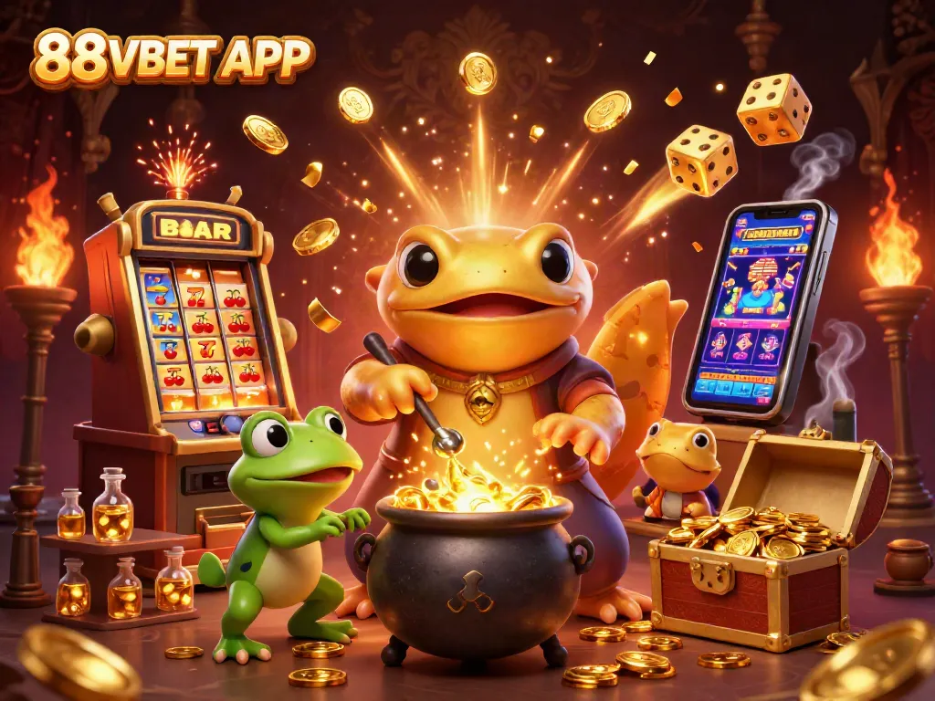 Experience the magic of gambling with the vibrant 88VBET APP in a rich, detailed casino scene.