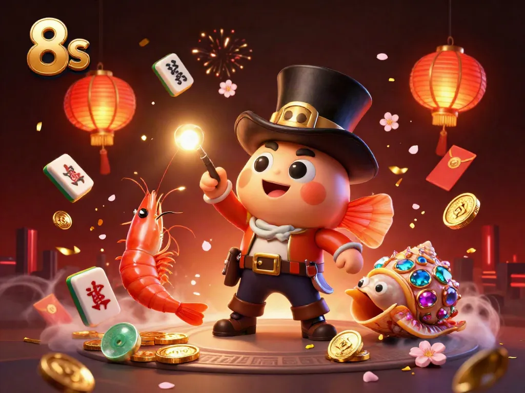 8s online casino vibrant scene featuring a deep-sea anglerfish collecting golden coins with a shrimp and sea snail.