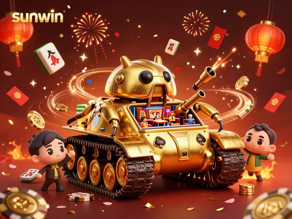Experience the thrill of sunwin with a vibrant, animated 3D casino scene brimming with energy.