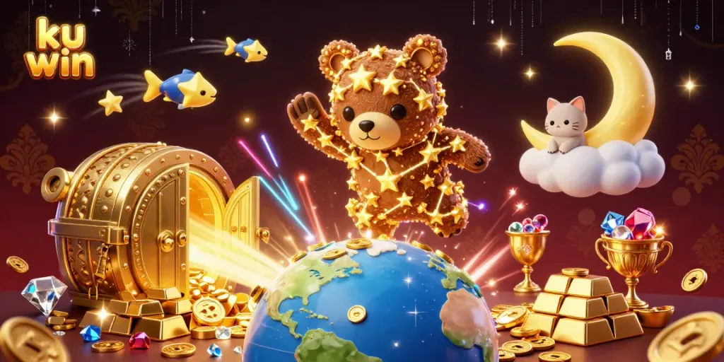 Experience thrilling wins at ku win with a vibrant 3D casino illustration capturing the excitement of gambling.