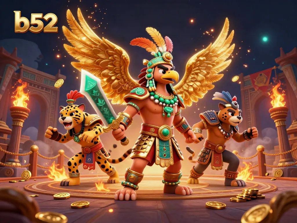 Engage in thrilling gameplay at b52 casino featuring Aztec warriors, golden assets, and dynamic elements.