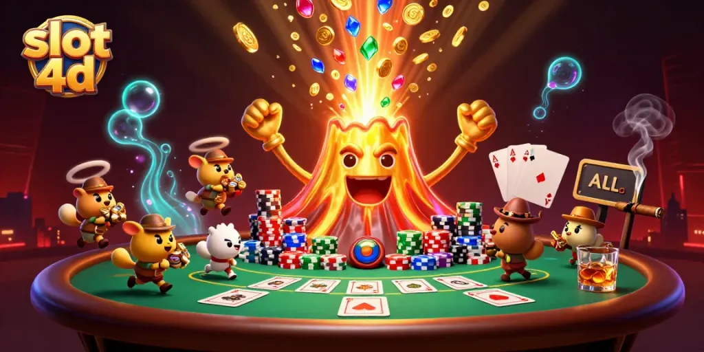 Memenangkan slot 4d dengan gaya mengesankan, dikelilingi oleh simbol permainan modern dan keberuntungan.